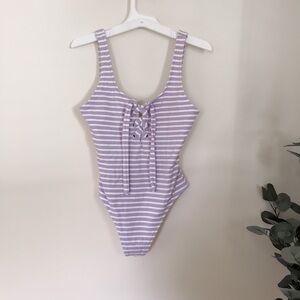 Aerie Purple Striped One Piece Swimsuit